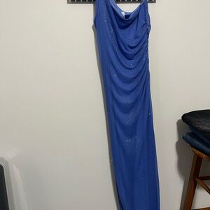 Sleeveless Blue Draped Prom Dress